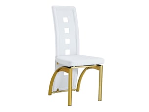 Chaise de salle à manger lot de 4 avec dossier ajouré et assise rembourrée en polyuréthane blanc et métal doré