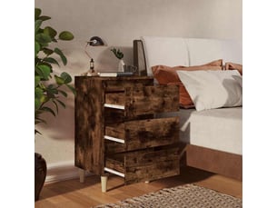 Table de chevet - cabinet de chevet - table de nuit avec pieds en bois solide chêne fumé 40x35x69cm