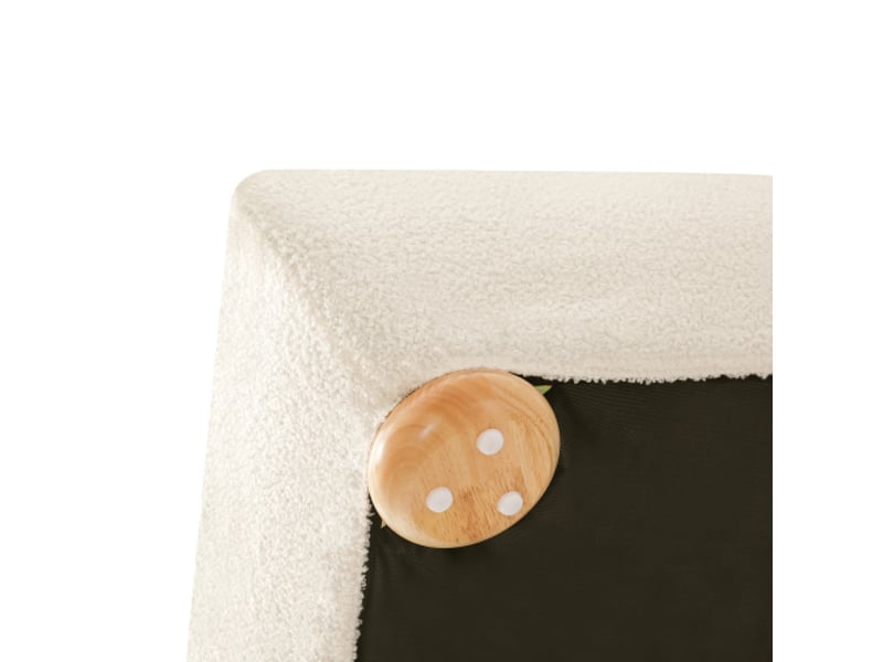 Lit double 140x200 cm capitonné avec mécanisme hydraulique, sommier et grand rangement, tête de lit beige bouclé - Conforama E