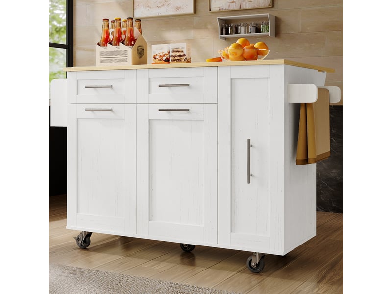  Desserte cuisine, îlot central sur roulettes avec plan de travail, plateau extensible, dimensions 110 x 46 x 90,5 cm, mdf, blanc  - Conforama B