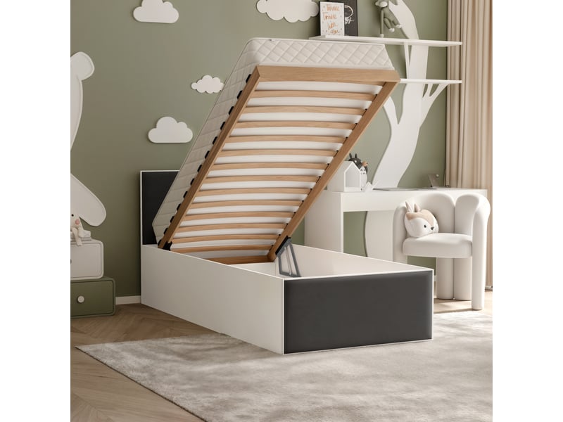 Lit coffre sashi - 90x200 cm - avec matelas - tissu velours - blanc blanc SASHI - Conforama C
