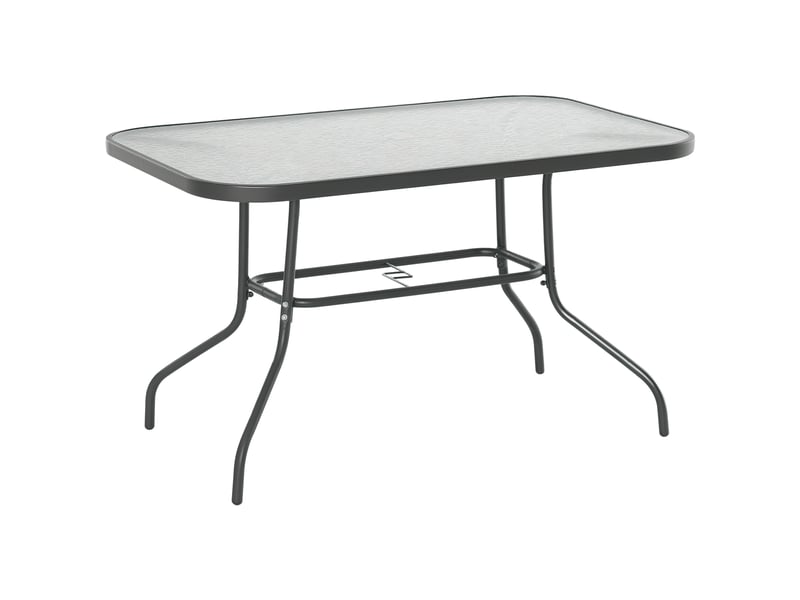  Table de jardin rectangulaire dim. 120l x 80l x 70h cm métal époxy gris plateau verre trempé  - Conforama A