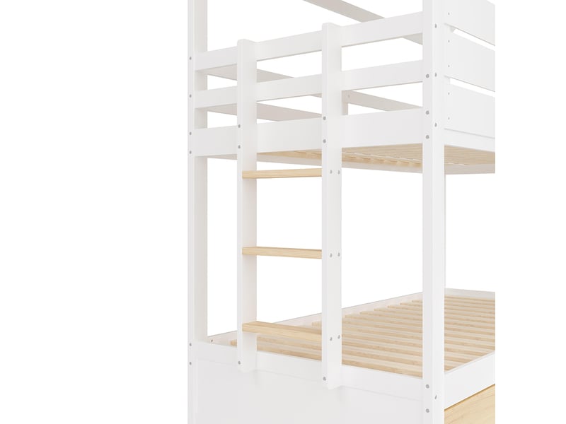 Lit superposé 90x200 toboggan lit gigogne blanc naturel  - Conforama D