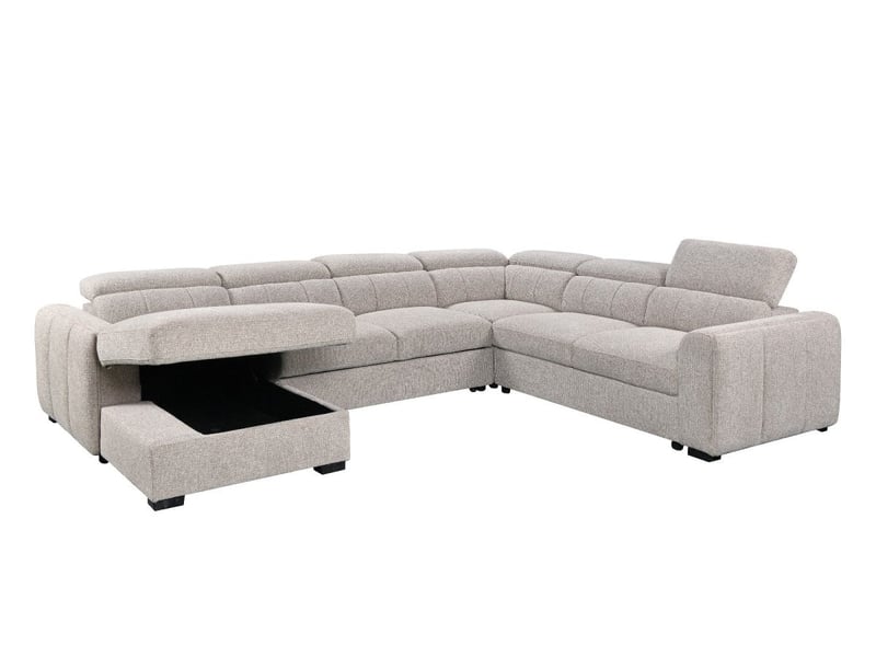 Canapé panoramique convertible avec coffre en tissu bouclette taupe najah - angle gauche KF8047-M2A2-TAU - Conforama D
