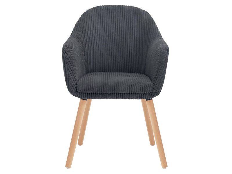  Chaise de salle à manger 53,5x83,5x46 cm avec accoudoirs, velours côtelé, bois, métal, gris foncé  - Conforama A