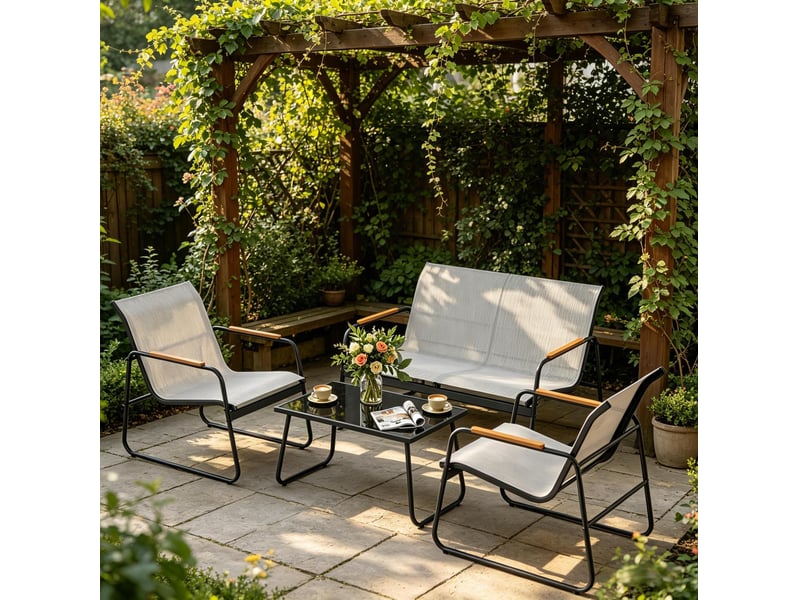  Ensemble de jardin 4 pièces 111,5x76,5x75 cm métal gris  - Conforama C