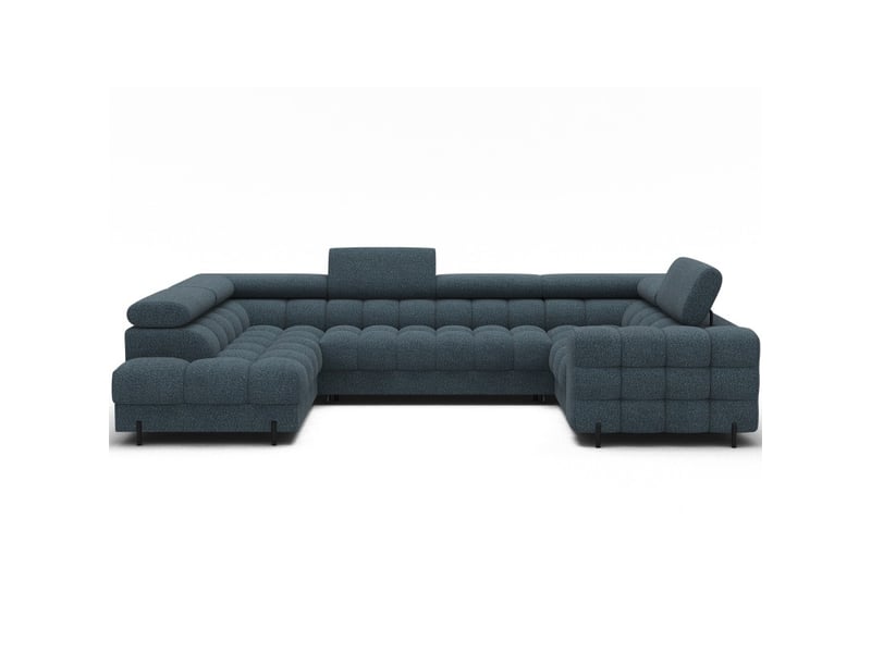  Canapé panoramique convertible factory 3 places bleu chiné – angle gauche avec coffre  - Conforama A