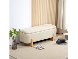 Banc coffre tcqpz 111 x 44 x 44,5 cm avec rangement beige polyester imitation lin