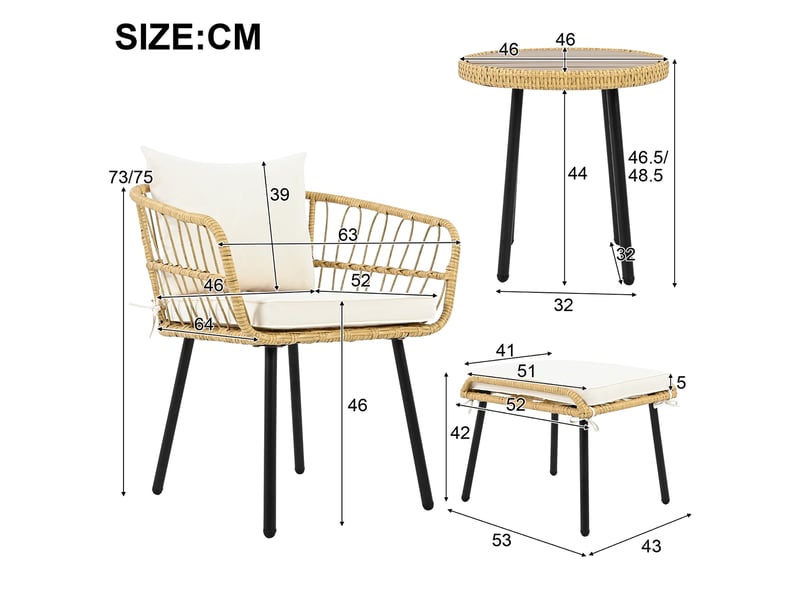 Salon de jardin,5 pièces avec coussins,rotin,blanc et naturel - Conforama C