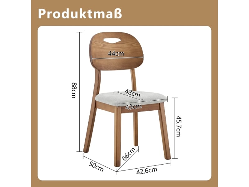  Chaises de salle à manger en bois modernes – set de 2 – dossier ovale – poignée – assises rembourrées – sans table  - Conforama C