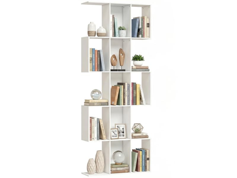  Bibliothèque en forme de s à 5 niveaux pour salon, chambre, bureau, 80 x 24 x 200 cm, blanche  - Conforama A