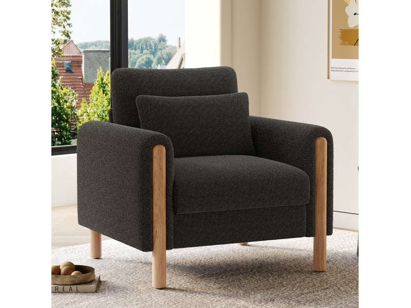  Fauteuil 1 place en tissu bouclette gris foncé avec coussin d'assise amovible  - Conforama B