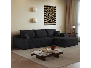 Canapé d’angle modulaire 3 places avec chaise longue en tissu côtelé noir - 270 cm