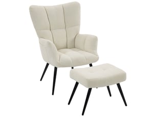 Fauteuil avec repose-pied en tissu teddy beige 78 x 68 x 93 cm