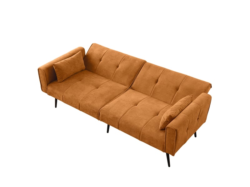  Canapé futon convertible 3 places 175x71x71 cm modulable pliable accoudoirs carrés, tissu velours côtelé orange  - Conforama A