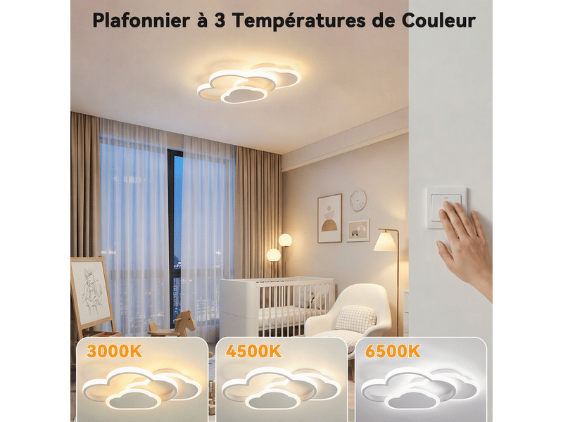 Plafonnier led dimmable design nuage 41x23x6,5 cm, lampe de plafond moderne 21w 2100 lm, blanc sable, pour salon, cuisine et bureau - Conforama D