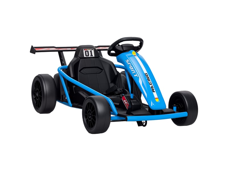  Kart électrique 24 v pour la conduite et le drift, pneus en nylon, ceinture de sécurité, klaxon, musique pour les 8-12 ans, bleu  - Conforama A