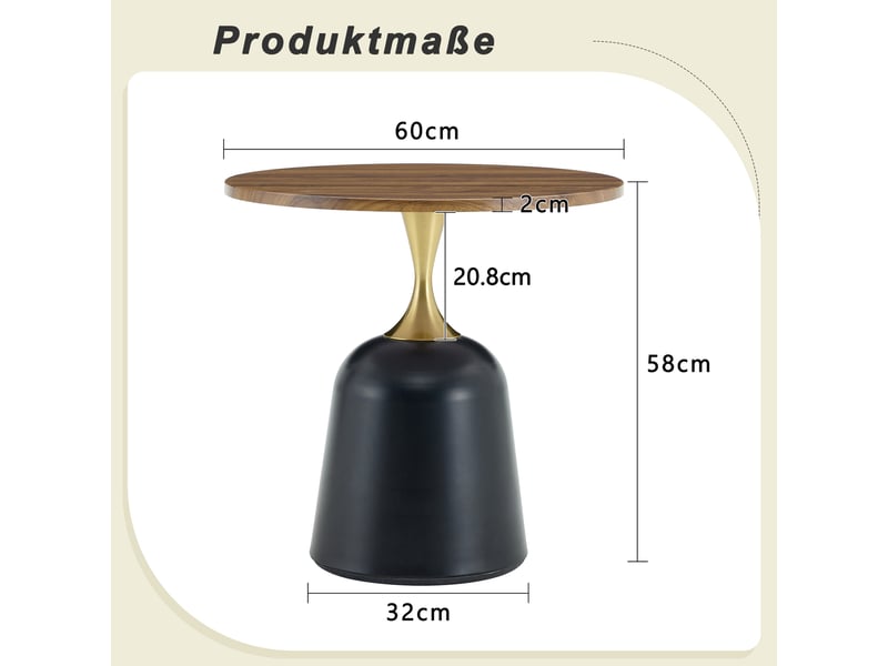  Table basse ronde, avec pied métal lesté, style nordique et pour salon, mélaminé noyer et noir, 70 × 69 × 40 cm  - Conforama D