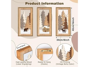 Ensemble de 3 décorations murales – décoration murale à suspendre – décoration murale en bois (20 x 40 cm, épaisseur d'environ 0,5 cm)