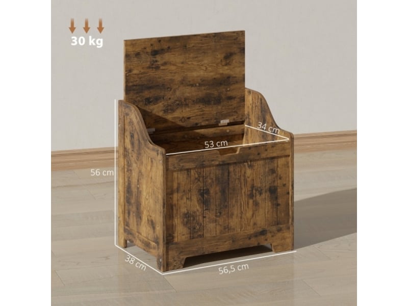  Coffre de rangement brun rustique avec charnières de sécurité et poignée intégrée, salon et entrée  - Conforama C