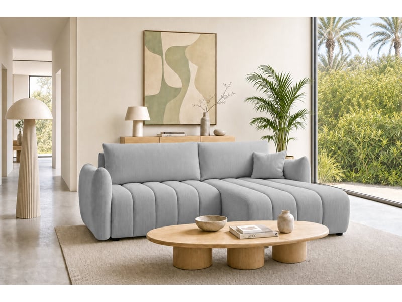 Moorea - canapé d'angle convertible petit velours côtelé 4 places gris clair - Conforama B