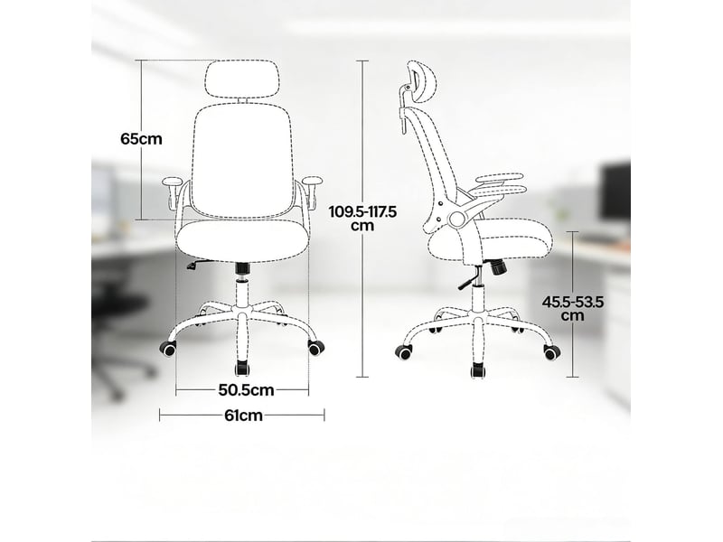  Chaise de bureau ergonomique beige à dossier haut, appui-tête et accoudoirs réglables, confort au travail  - Conforama C