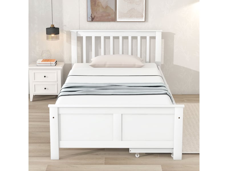  Lit simple en pin blanc, 90x200 cm, avec tiroirs de rangement, pour adolescent et adulte  - Conforama B