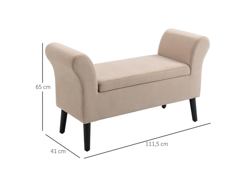  Banc coffre avec accoudoirs en tissu aspect velours beige 111,5 x 41 x 65 cm  - Conforama C