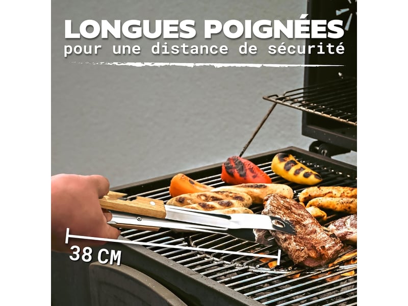  Ensemble d'ustensiles de barbecue essentiels en acier inox et bois – lot de 4 pièces  - Conforama C