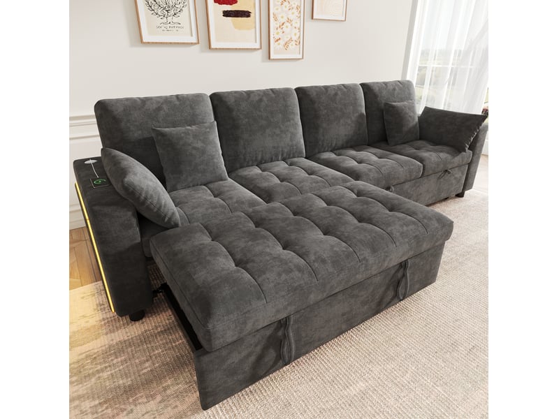  Canapé d'angle convertible 4 places 262,5x140x89 cm chenille gris  - Conforama D