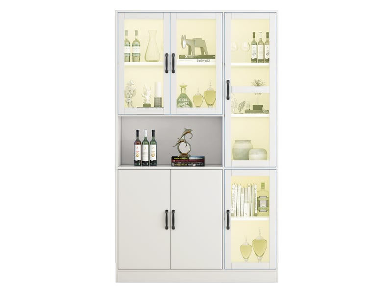 Bibliothèque vitrine avec led, 9 espaces et étagères réglables - lpospi - portes en verre mdf blanc 120 × 40 × 200 cm - Conforama A