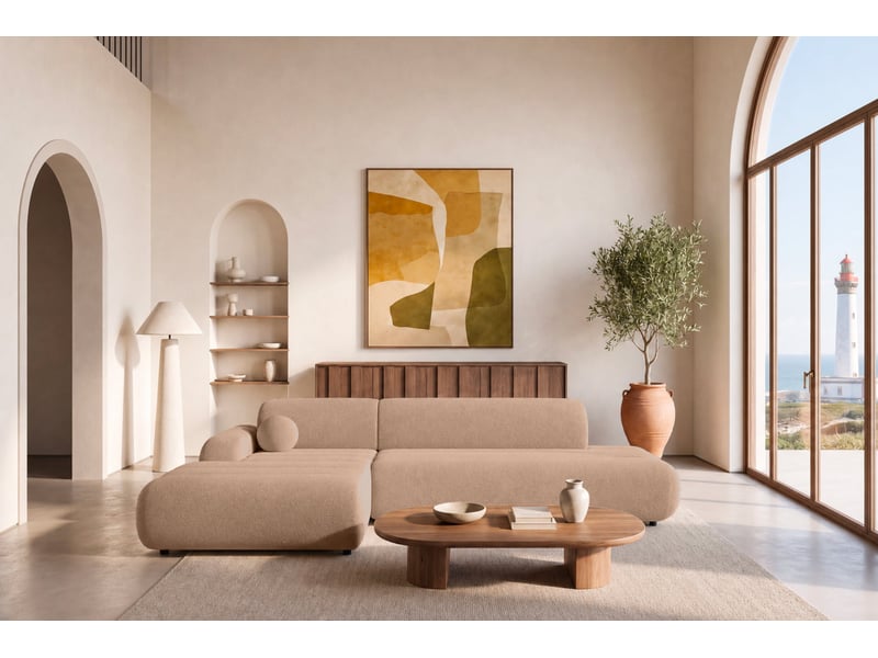 Bordilla - canapé d'angle convertible tissu chenille 4 places café gauche - Conforama D
