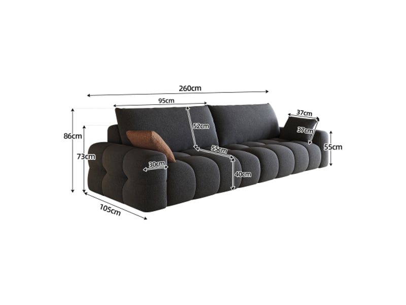  Canapé tissu 260 cm gris clair - modulaire, sans montage, mousse haute densité, profondeur d'assise  - Conforama C