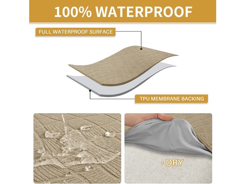  Housse de chaise de salle à manger imperméable – douce, extensible et ajustée – texture ondulée – résistante aux taches et antidérapante – kaki  - Conforama C