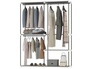 Armoire ouverte avec 4 étagères en tissu, 3 tringles à vêtements, structure métallique, 142 x 43 x 185 cm, gris clair