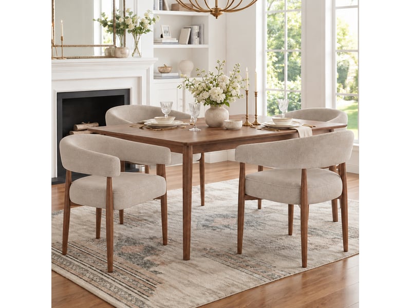  Lot de 2 chaises de salle à manger avec accoudoirs, tissu chenille taupe, métal aspect noyer, style moderne  - Conforama D
