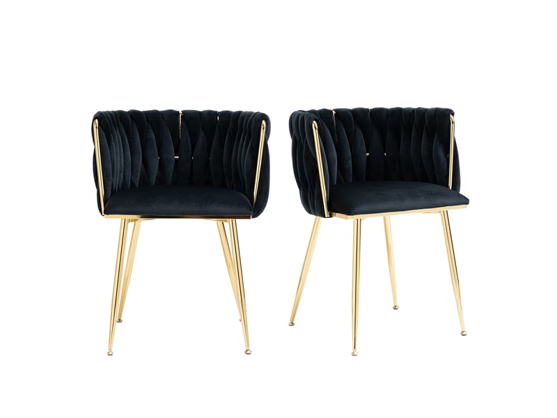  Lot de 2 chaises de salle à manger en velours, pieds métal doré, coussins moelleux  - Conforama A