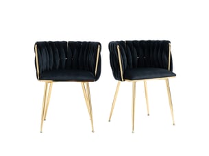 Lot de 2 chaises de salle à manger en velours, pieds métal doré, coussins moelleux