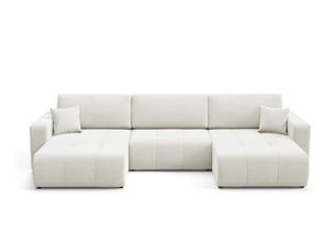 Canapé d'angle panoramique convertible ULTRA 4 places Tissu beige avec coffre de rangement