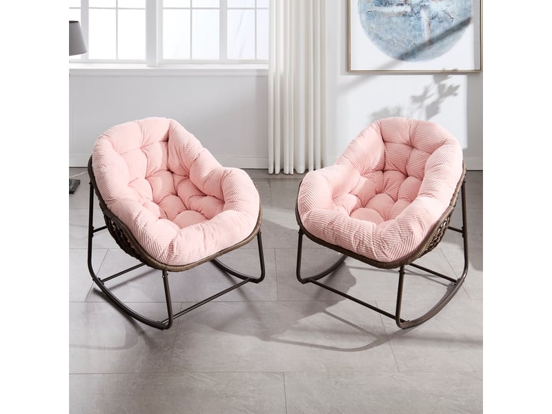  Fauteuil à bascule extérieur en rotin synthétique rose fauteuil œuf surdimensionné avec coussin  - Conforama R