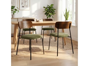 Lot de 4 chaises scandinaves velours côtelé kaki et placage frêne pieds métal noir - olivia