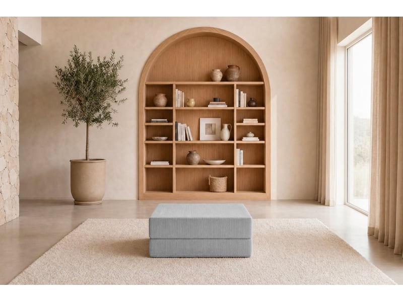  Cosima - pouf en petit velours côtelé gris clair 100x80x34  - Conforama D