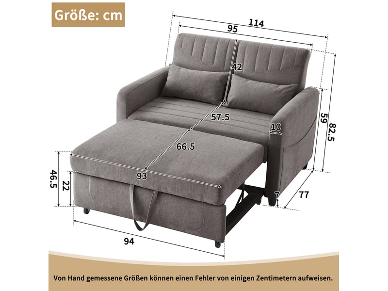  Canapé droit convertible 2 places gris en tissu, dossier réglable 3 positions, idéal pour petits espaces  - Conforama C