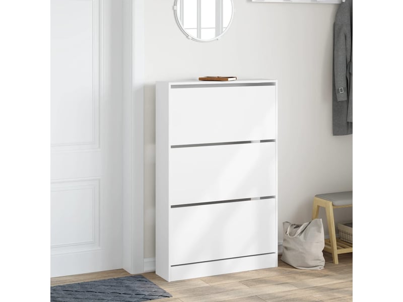  Meuble à chaussure | armoire à chaussures blanc 80x21x125,5 cm bois d'ingénierie  - Conforama C