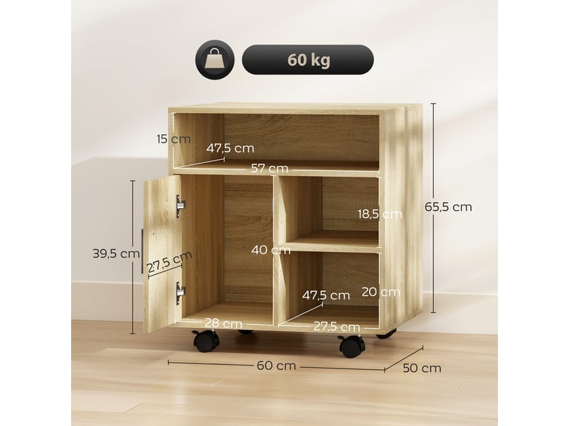  Support d'imprimante 1 porte 3 niches panneau de particules bois naturel 60x50x65 cm  - Conforama C