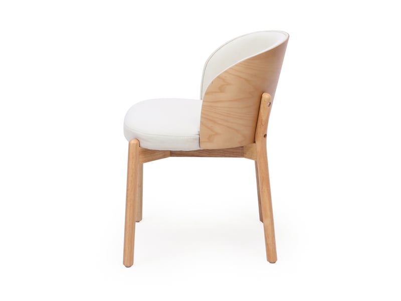  Lot de 2 chaises de salle à manger en bois massif naturel, assise en lin, dossier enveloppant plaqué frêne, rembourrées, charge 150 kg  - Conforama D
