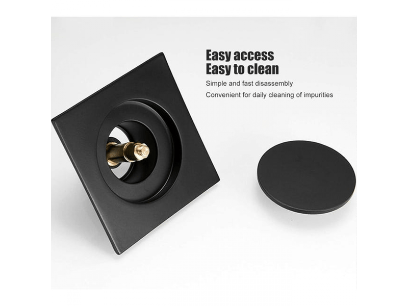 Siphon de sol en acier inoxydable anti - odeur, 10x10 cm, noir - pour douche, cuisine, garage, toilette - Conforama E