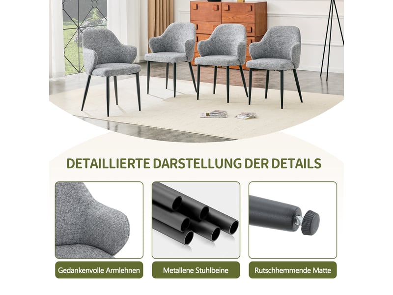  Chaises de salle à manger lot de 2 avec dossier enveloppant  - pieds métal croisés, tissu gris et noir  - Conforama E