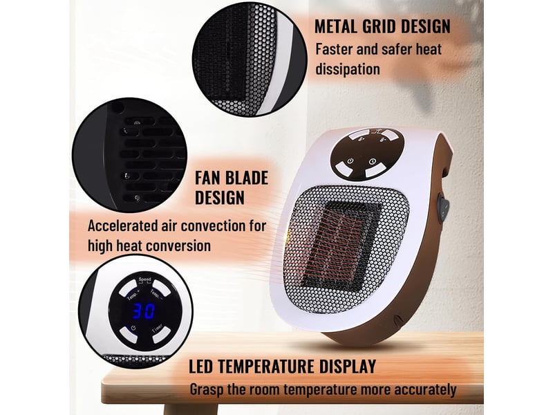  Mini chauffage soufflant 500w - portable, économie d'énergie, télécommande incluse, idéal bureau et maison, noir  - Conforama D