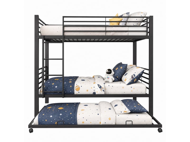  Lit superposé 90x200+90x190 cm - lit métal certifié en 747 avec 3 couchages robuste 550kg silencieux - noir  - Conforama A